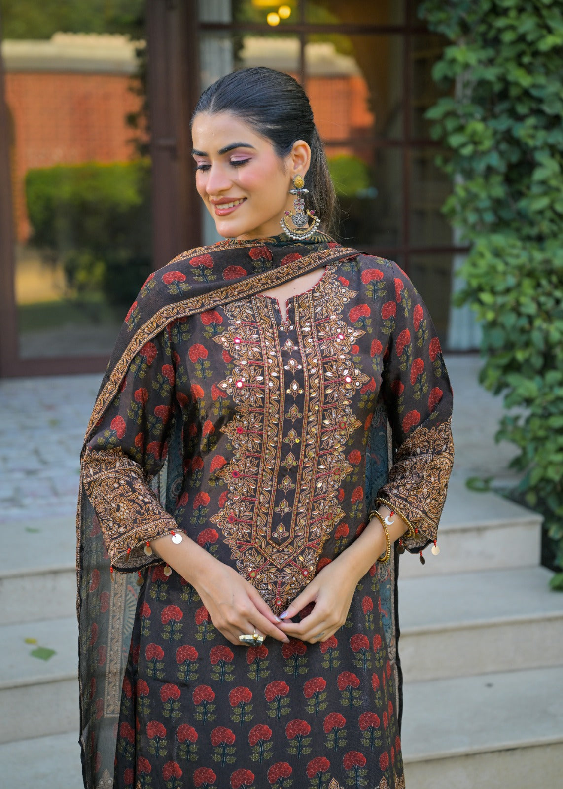 Celebrity inspired pure dola silk designer suit set