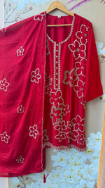 Premium chinon handwork farshi salwar suit set in red