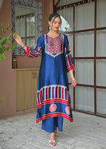 Premium gaji silk kurta pant in blue with coin detailing