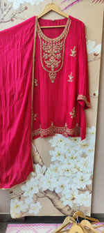 Premium chinon hand work suit in pink