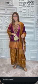Premium dola silk viral suit set in purple paired with plazzo set