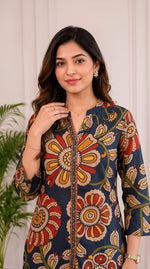 Pretty Mul silk Kalamkari top inBlue