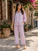 Premium Mul Chanderi embroidered with inner co ord in pink
