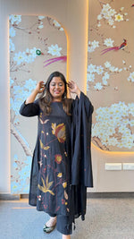 Pure cotton fully embroidered suit set in black