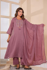 Premium Mul cotton purple paisley embroidered designer pocket suit set