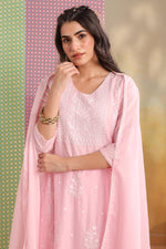 Super soft Mul cotton chikankari suit set with lining in pink