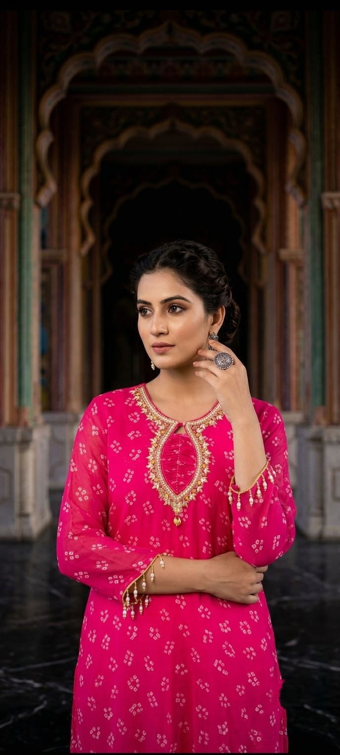 Pink georgette plazzo full suit set