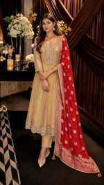 Premium tissue suit set with zardosi handwork