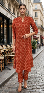 Pure cotton digital printed Co ord in red