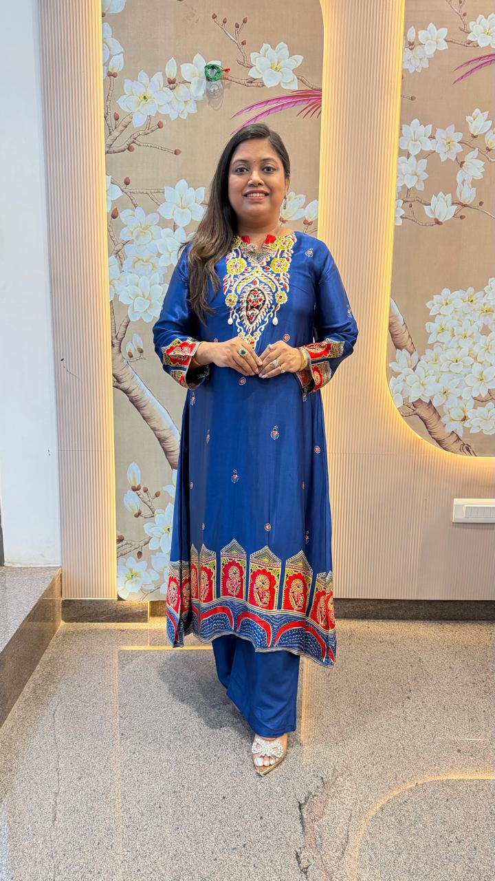 Pure gaji silk royal blue kurta pant