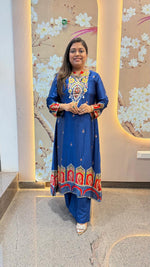 Pure gaji silk royal blue kurta pant