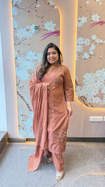 Pure cotton embroidered real mirror detailing in brown