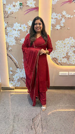 Premium Banarasi Mul chanderi lining suit set in super pretty red