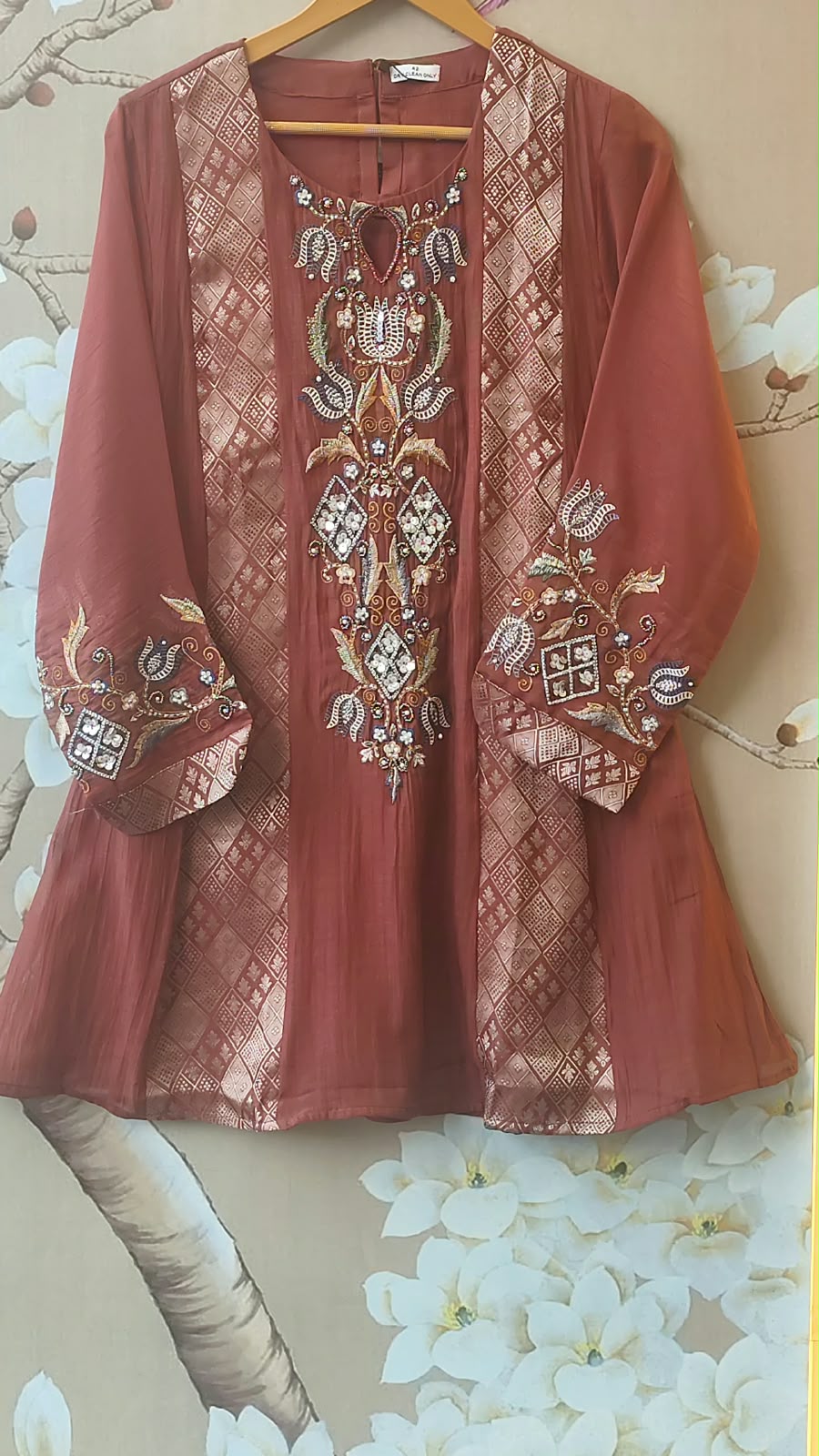 Pretty Mul chanderi brocade suit set in onion pink