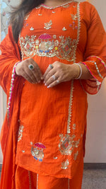 Super pretty Mul chanderi plazzo set with pretty handwork in orange (Loose fit)
