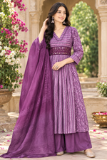 Pretty cotton real mirror block print dupatta set in purple