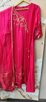 Premium dola silk Rani pink hand work suit set