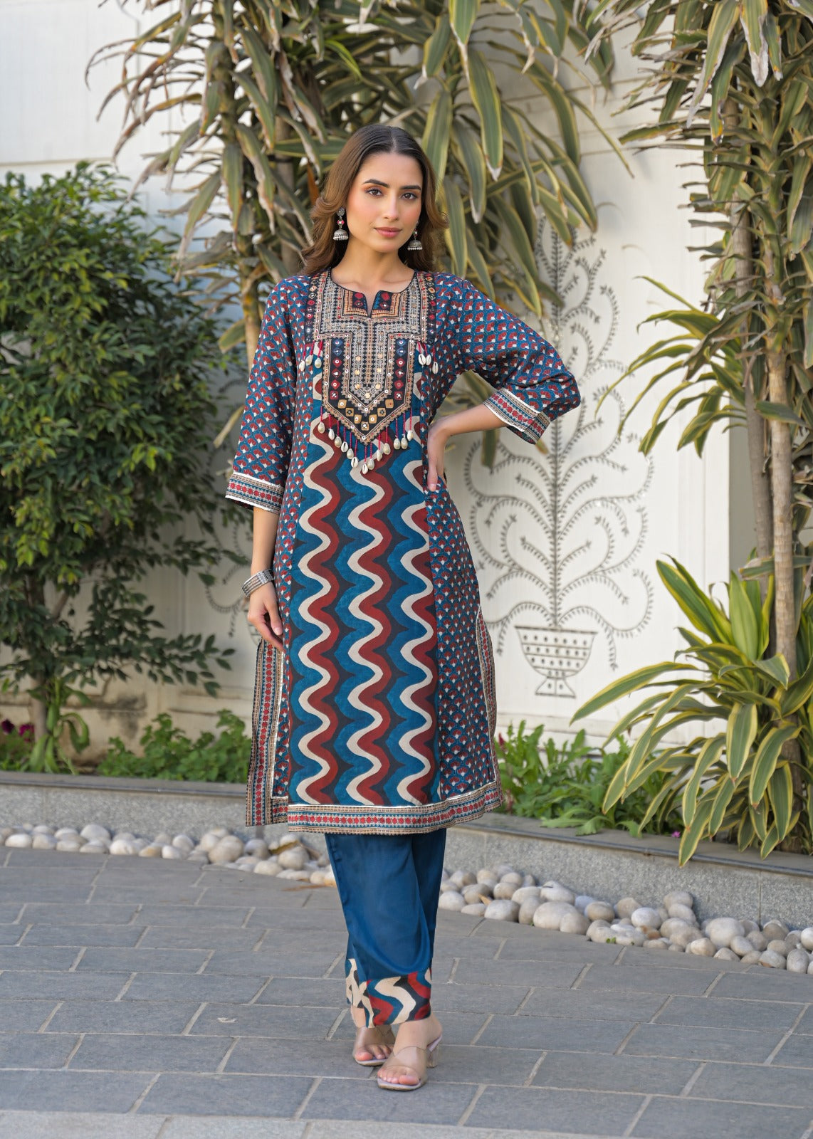 Russian silk ajrakh suit set