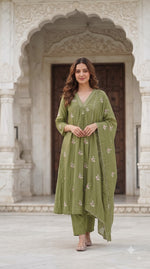 Green Mul chanderi full suit set
