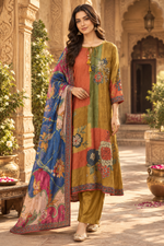 Mul silk digital printed full suit set in yellow