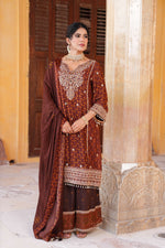 Pretty chinon Zari detailing plazzo set in brown