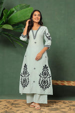 Cotton applique suit set in green