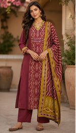 Pure cotton front n back Ikkat panel full suit set