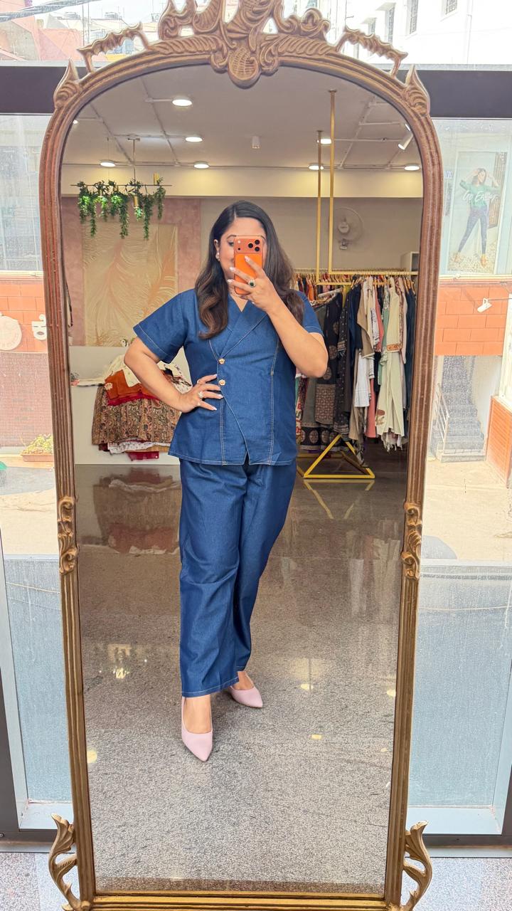 Super soft denim cotton co ord in blue