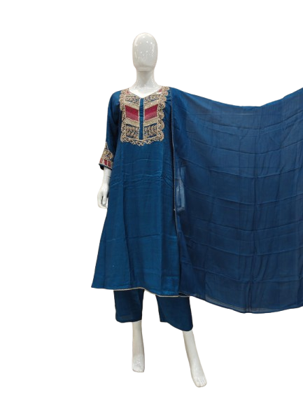 Super premium silk with heavy handwork full suit set in royal blue