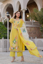 Premium organza fully embroidered suit set in yellow