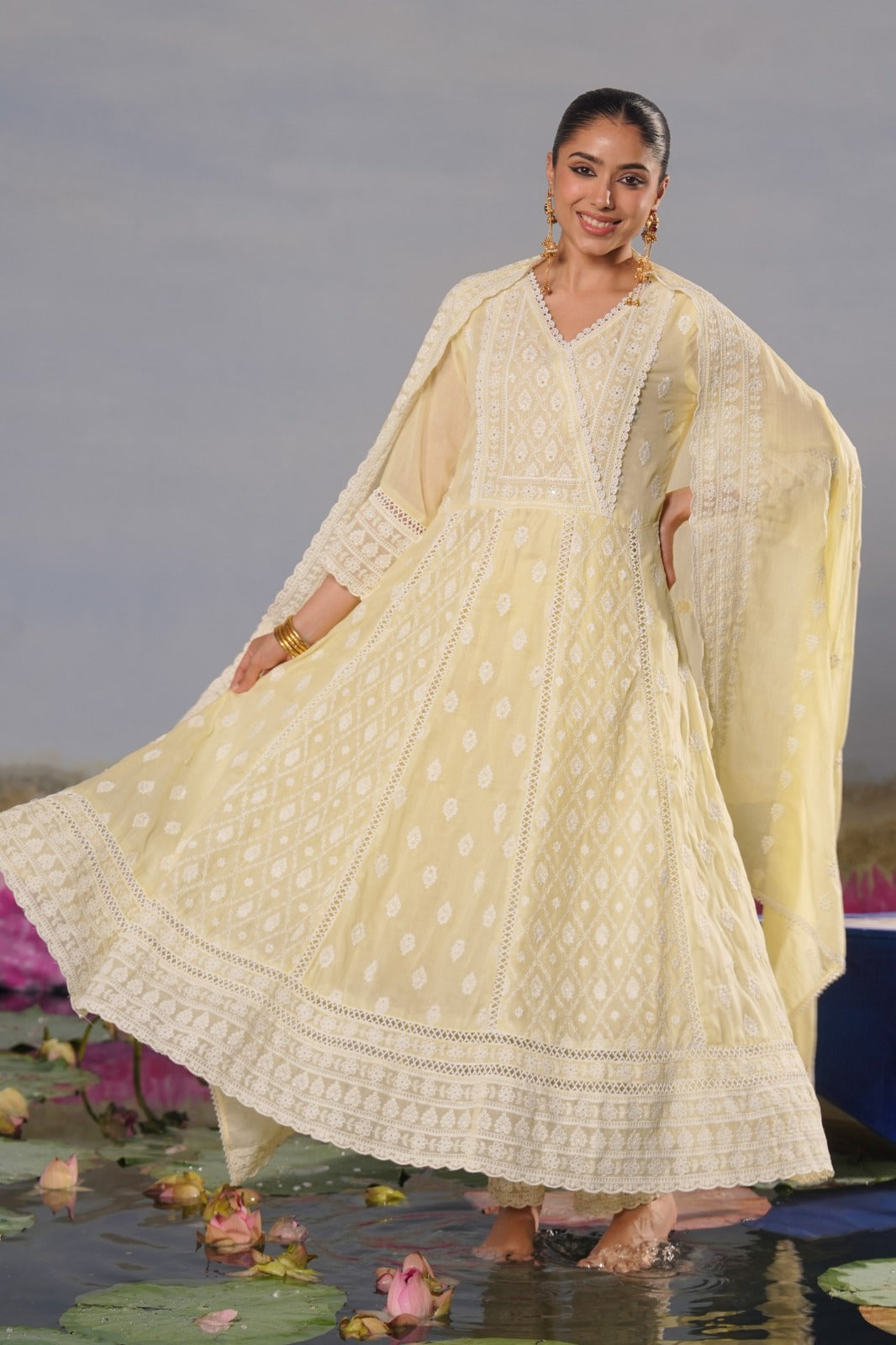 Premium chikankari full suit in yellow