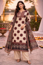 Pure Mul silk gotta detailing cotton lining ajrakh suit set