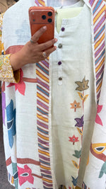 Linen cotton front n back printed with katha detailing suit set