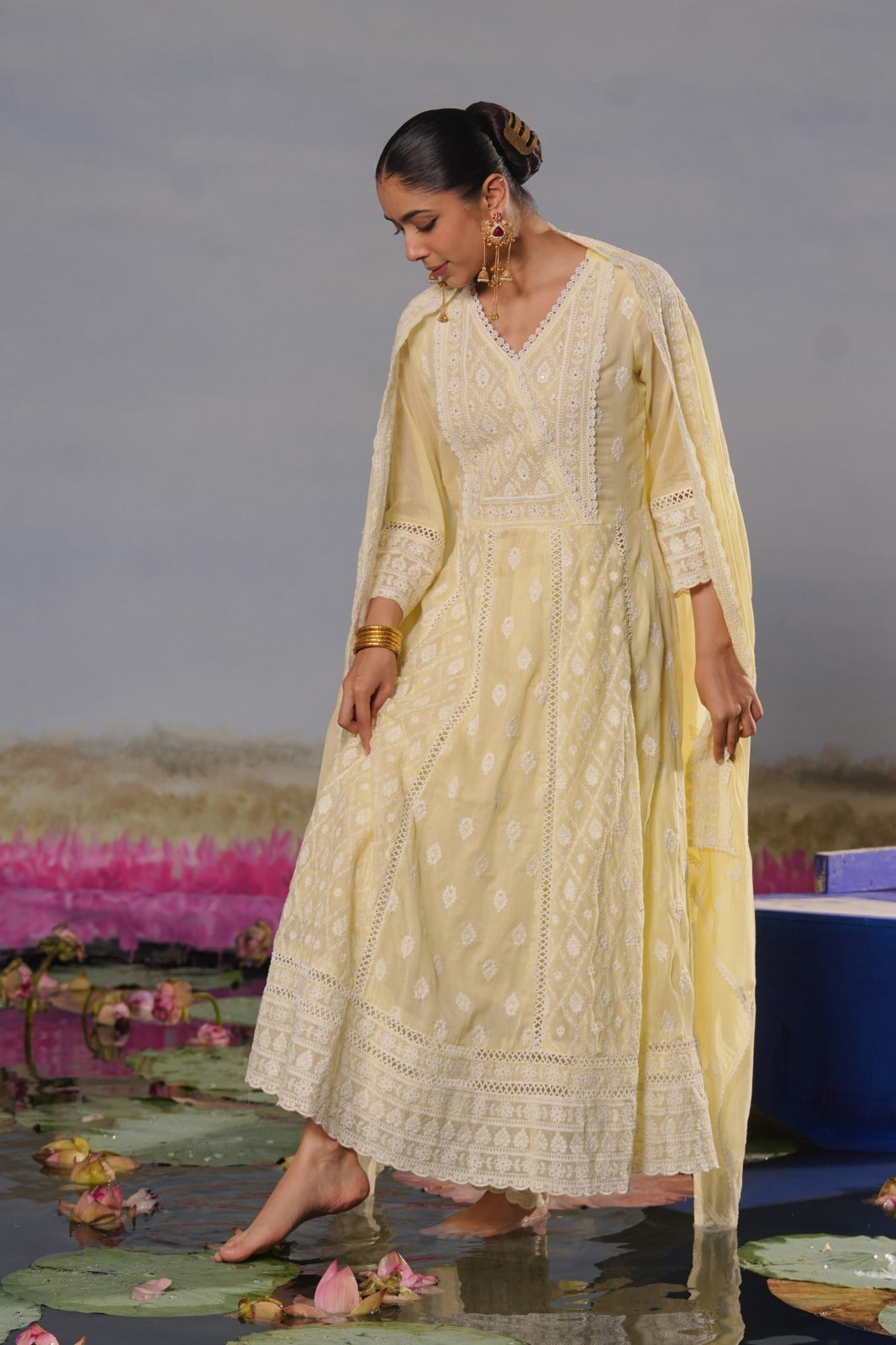 Premium chikankari full suit in yellow