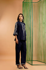 Soft denim look cottton embroidered Co ord set
