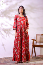 Beautiful cotton one piece digital printed cotton gown in red
