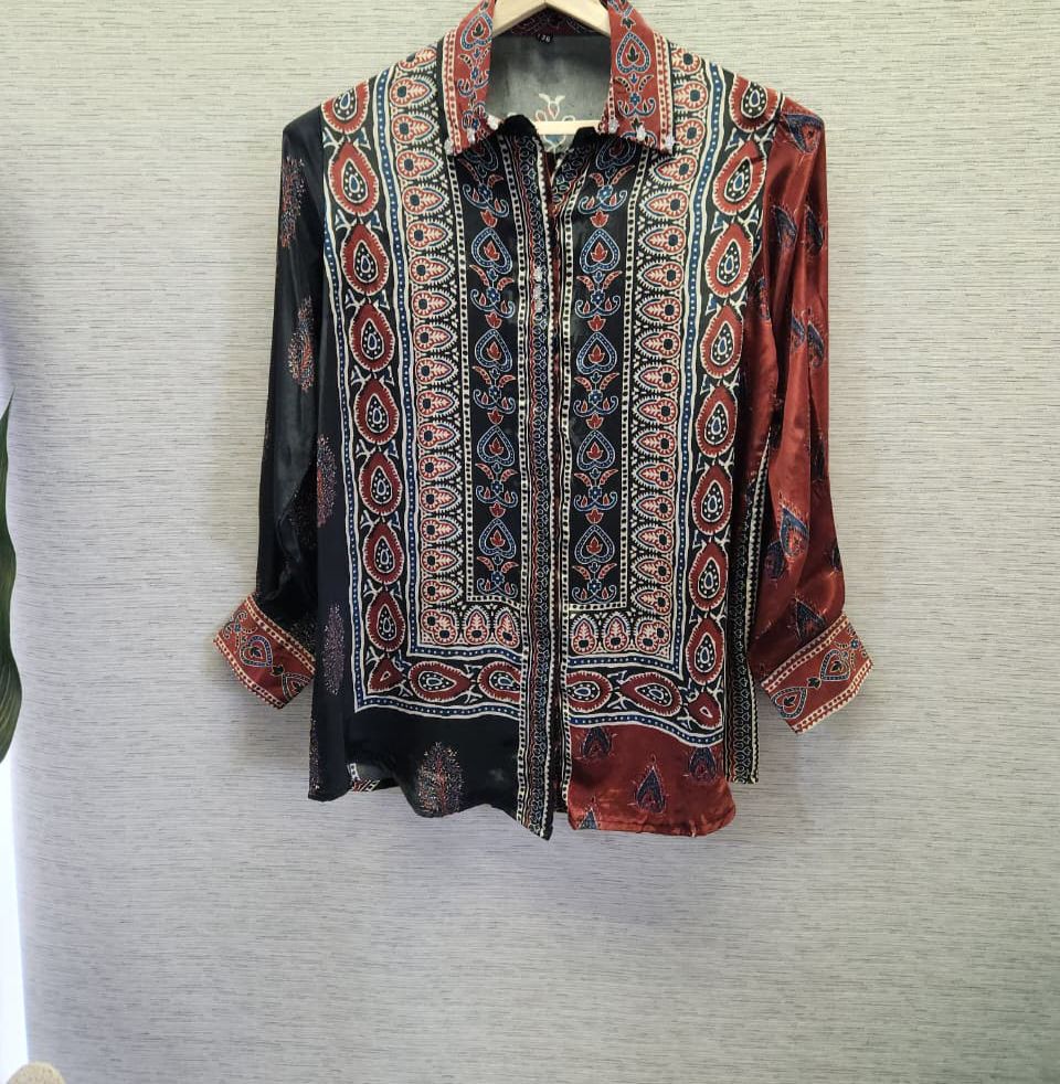 Premium crepe silk ajrakh shirt