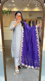 Premium tissue set paired with full zari weaving dupatta and beautiful hand work on yoke