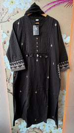 Premium embroidered cotton suit set in black with highlighted pockets