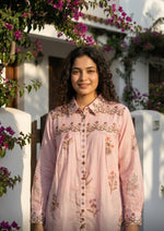 Smart Mul chanderi digital printed comes with spaghetti in pink
