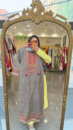 Pure cotton ajrakh suit set with katha detailing