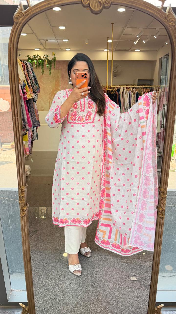 Premium linen with beautiful petal detailing suit set