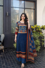 Restocked!!!Wow premium cotton suit set in blue paired with plazzo pants!!!