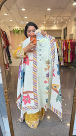 Linen cotton front n back printed with katha detailing suit set