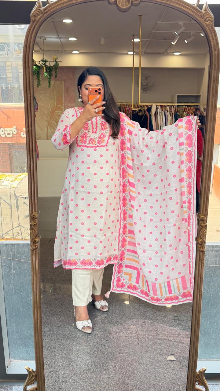 Premium linen with beautiful petal detailing suit set