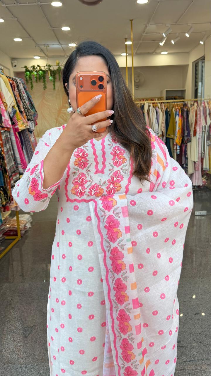 Premium linen with beautiful petal detailing suit set