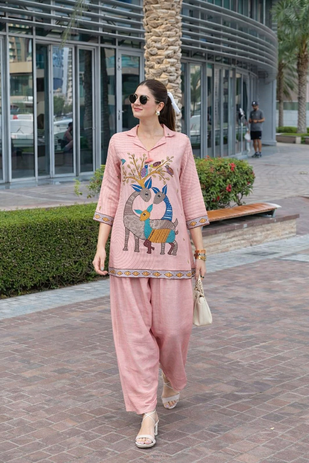 Premium cotton digital printed farshi salwar co ord in pink