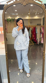 Applique work organic cotton Co ord set in blue