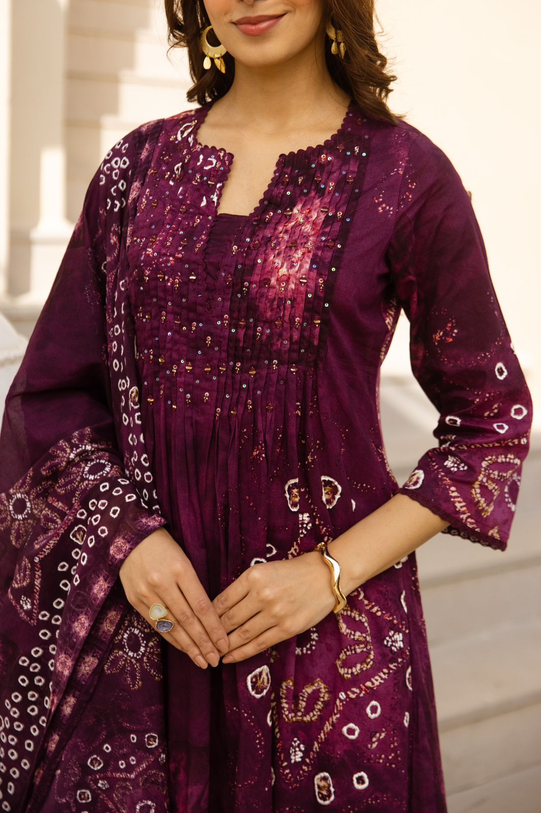 Pretty cotton shivori full suit set in wine