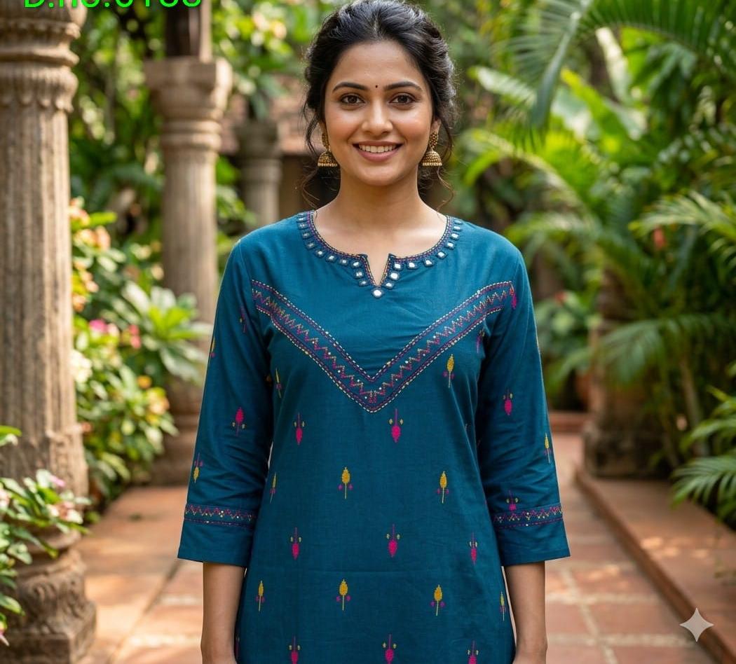 Fully weaved cotton real mirror kurta pant in blue